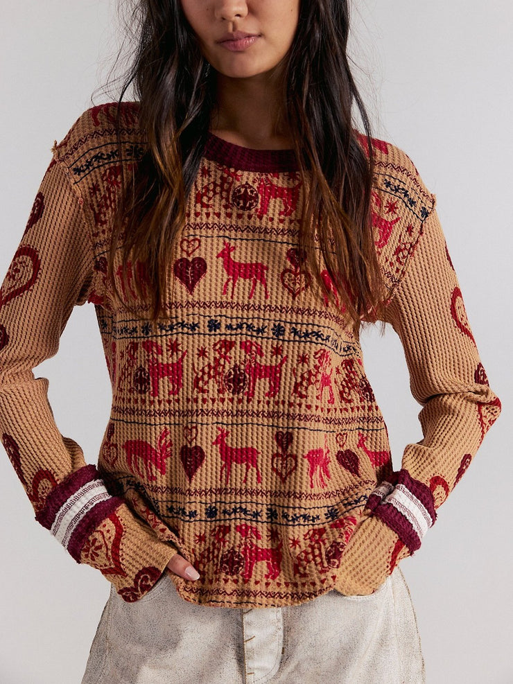 FREE PEOPLE Blissful Waffle Knit Long Sleeve