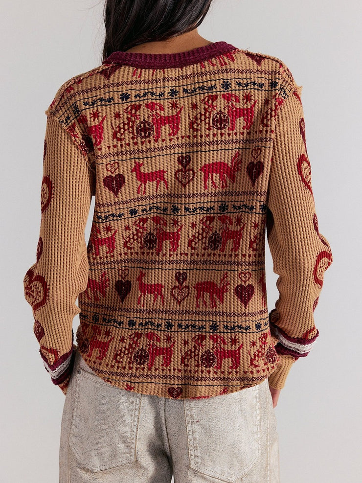 FREE PEOPLE Blissful Waffle Knit Long Sleeve