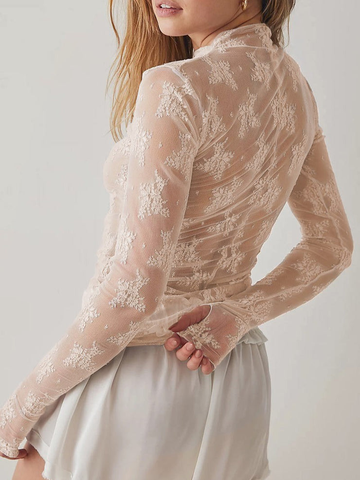 27 Lace Mesh Long Sleeve Top