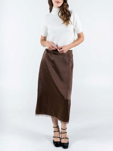 C'EST MOI Lace Trim Satin Skirt