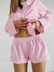 27 Gingham Button Up Top & Elastic Short Set