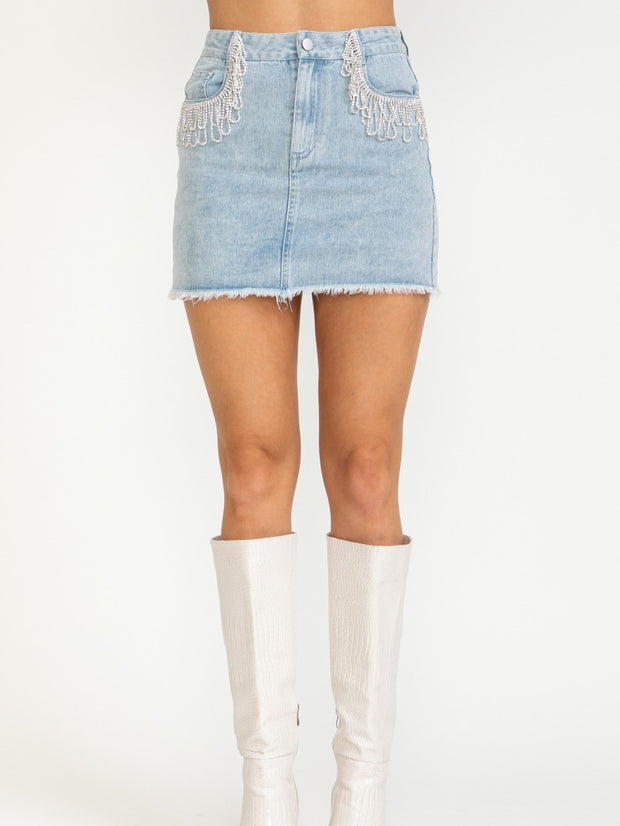 27 Rhinestone Frayed Hem Mini Skirt