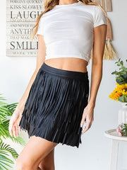 27 Faux Leather Fringe Mini Skirt