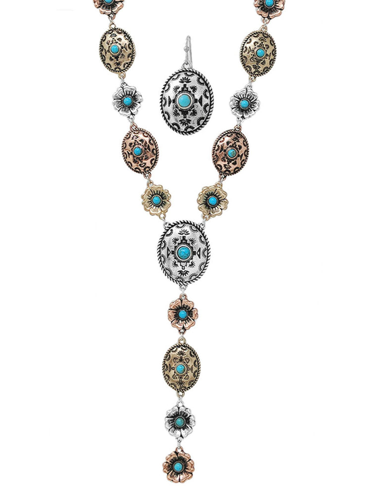 27 Western Concho Necklace and Earring Set