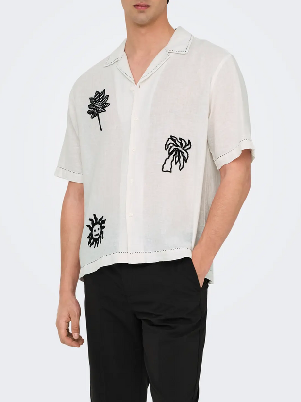 ONLY Aiden Unisex Embroidered Linen Shirt