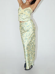 27 Morning Glory Floral Satin Maxi Skirt