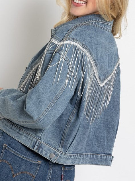 27 Denim Rhinestone Fringe Jacket