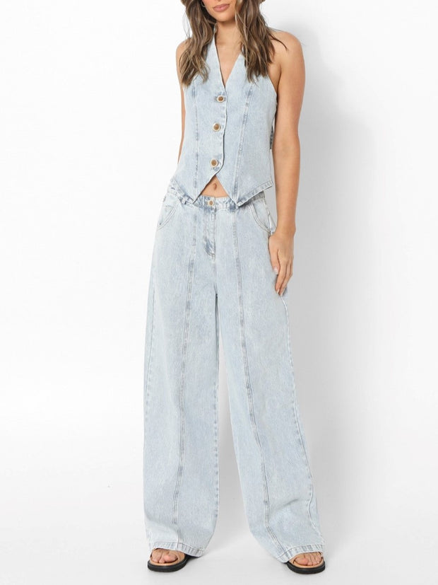 LOST IN LUNAR Valentina Denim Halter Vest Top