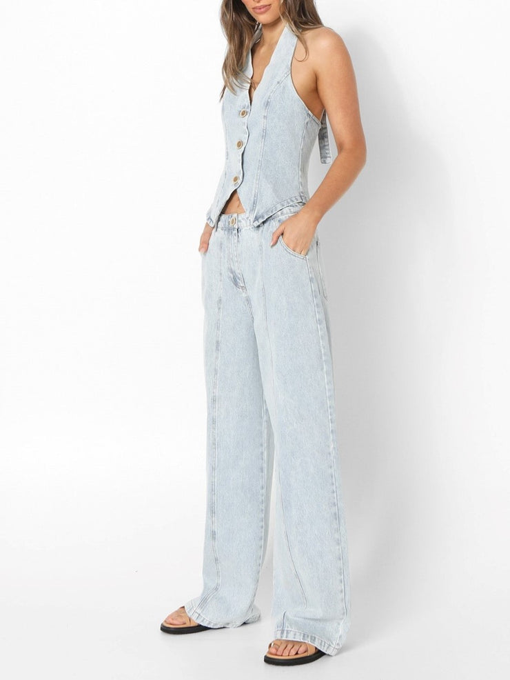 LOST IN LUNAR Valentina Denim Halter Vest Top