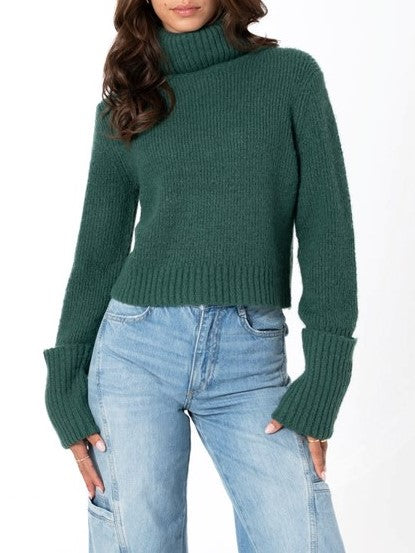 C'EST MOI Knit Crop Cuff Sleeve Turtleneck Sweater