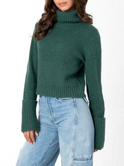 C'EST MOI Knit Crop Cuff Sleeve Turtleneck Sweater