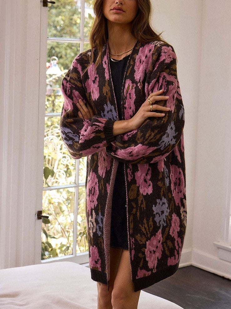 SALTWATER LUXE Emer Long Open Floral Cardigan