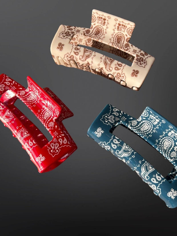 27 Western Paisley Bandana Print Claw Clip