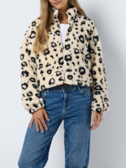 NOISY MAY Leopard Fleece Zip-Up Jacket