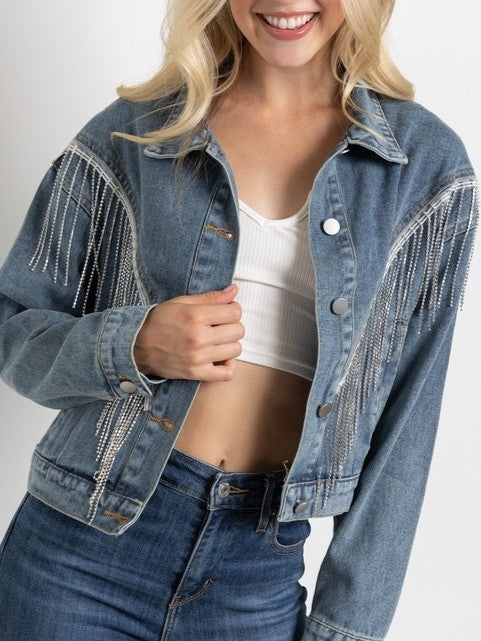 27 Denim Rhinestone Fringe Jacket