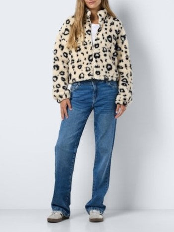 NOISY MAY Leopard Fleece Zip-Up Jacket