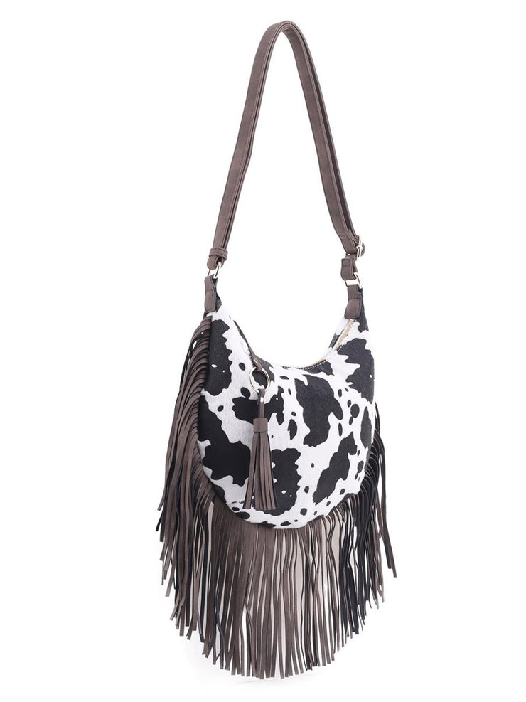 27 Western Cow Print Fringe Crossbody Bag