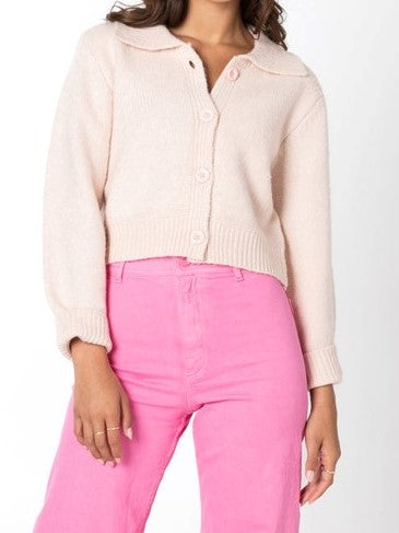 C'EST MOI Knit Crop Button Front Collared Cardigan