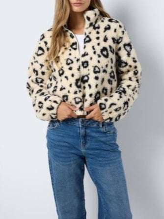 NOISY MAY Leopard Fleece Zip-Up Jacket