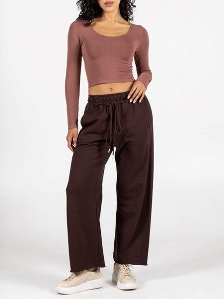 C'EST MOI Fleece Crop Crewneck Sweater and Wide Leg Pant Set