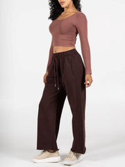 C'EST MOI Fleece Crop Crewneck Sweater and Wide Leg Pant Set