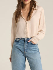 Z SUPPLY Sante Luxe Satin Cropped Button Up Top