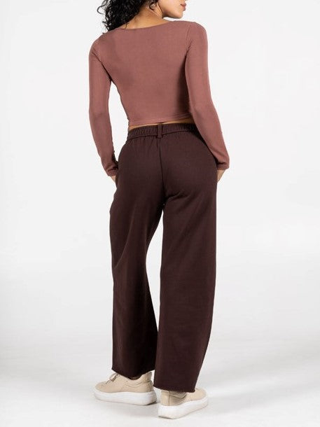 C'EST MOI Fleece Crop Crewneck Sweater and Wide Leg Pant Set