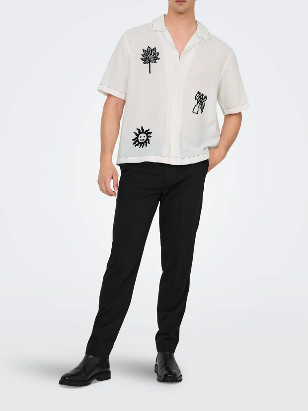 ONLY Aiden Unisex Embroidered Linen Shirt