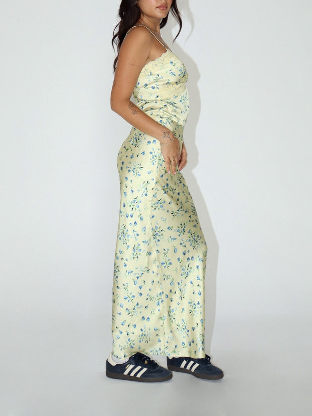 27 Morning Glory Floral Satin Maxi Skirt