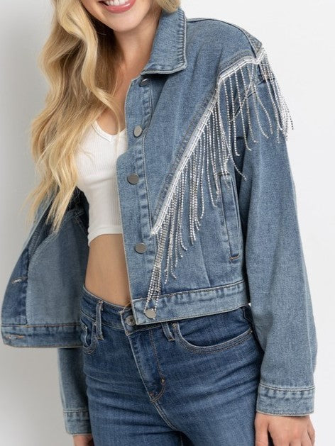 27 Denim Rhinestone Fringe Jacket