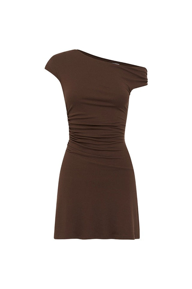 RUNAWAY THE LABEL Talli Asymmetrical Neck Mini Dress