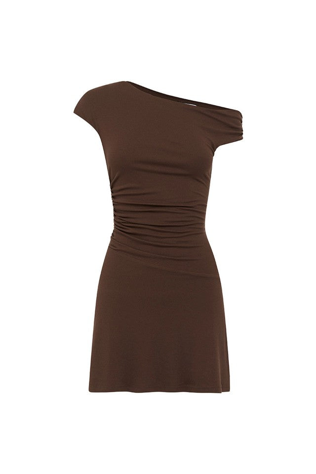 RUNAWAY THE LABEL Talli Asymmetrical Neck Mini Dress