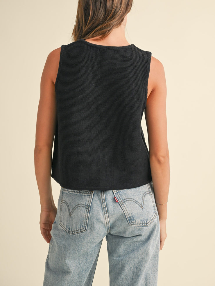 27 Knit Tie Front Sleeveless Top