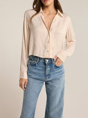 Z SUPPLY Sante Luxe Satin Cropped Button Up Top