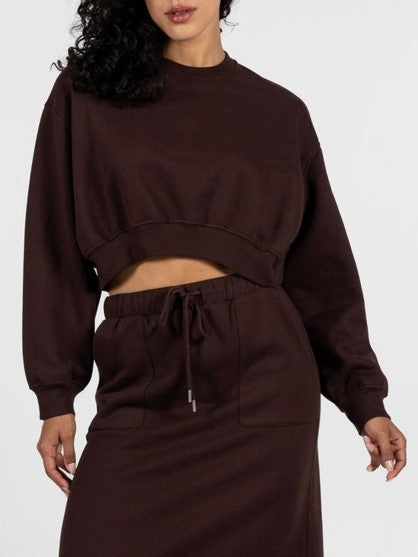 C'EST MOI Fleece Crop Crewneck Sweater and Wide Leg Pant Set