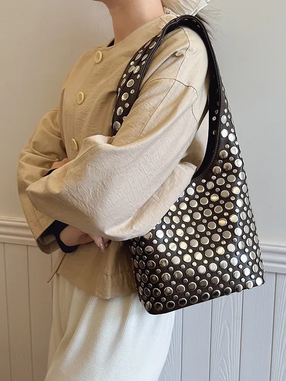 27 Faux Leather Studded Tote Bag