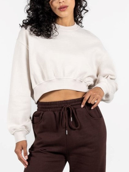 C'EST MOI Fleece Crop Crewneck Sweater and Wide Leg Pant Set