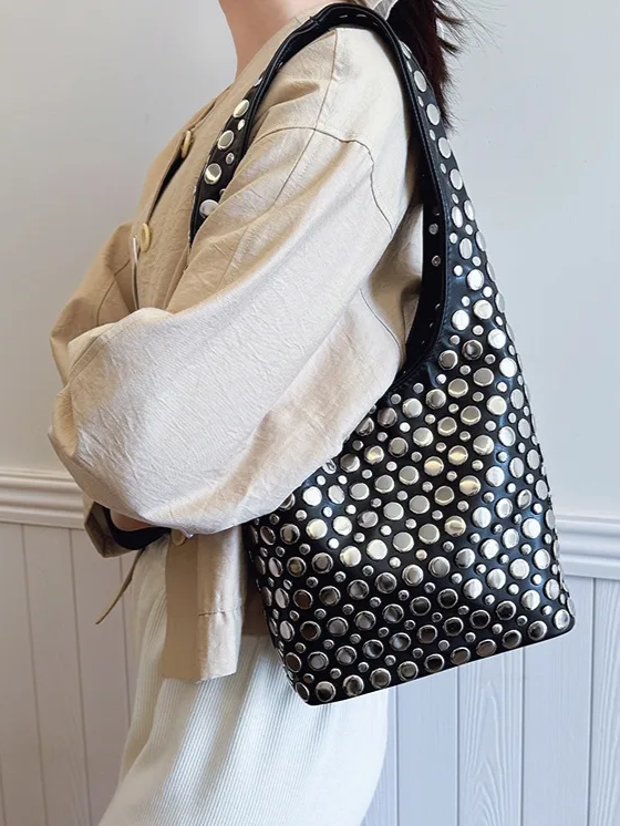 27 Faux Leather Studded Tote Bag