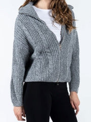 C'EST MOI Melange Zip Front Cardigan