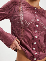 FREE PEOPLE Jae Sheer Lace Knit Long Sleeve Top