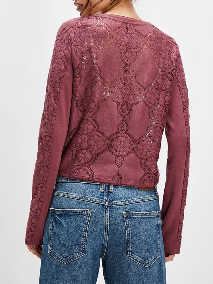 FREE PEOPLE Jae Sheer Lace Knit Long Sleeve Top