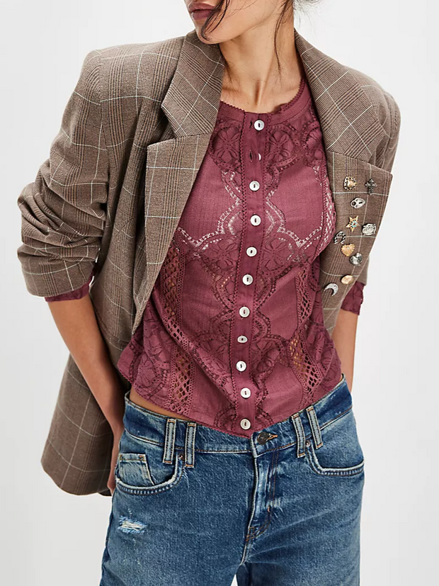 FREE PEOPLE Jae Sheer Lace Knit Long Sleeve Top