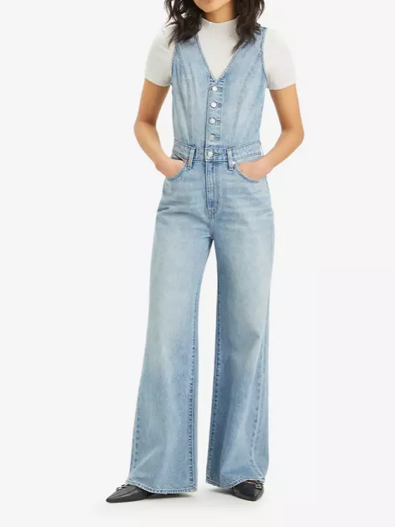 LEVI'S Denim Vest Wide Leg Jumpsuit