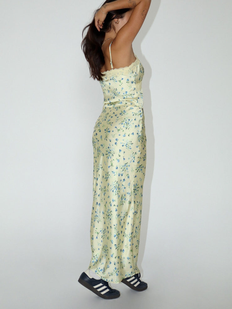 27 Morning Glory Floral Satin Maxi Skirt