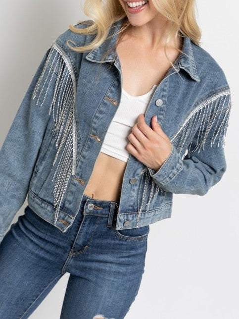 27 Denim Rhinestone Fringe Jacket