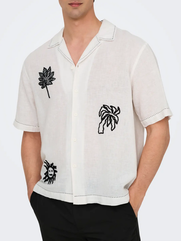 ONLY Aiden Unisex Embroidered Linen Shirt