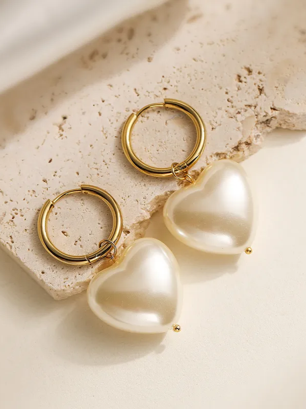 27 Pearl Heart Hoop Earrings