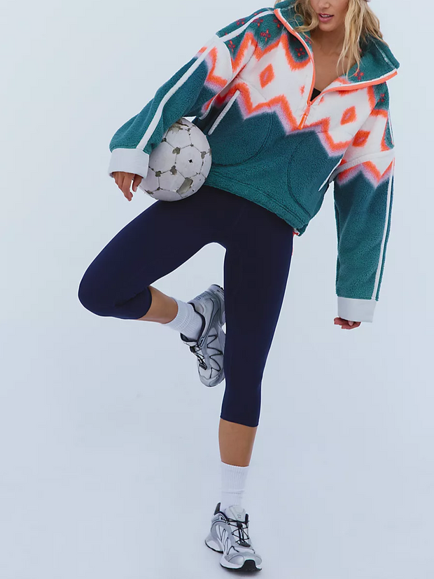 FREE PEOPLE Mountain High Printed Half Zip Fleece