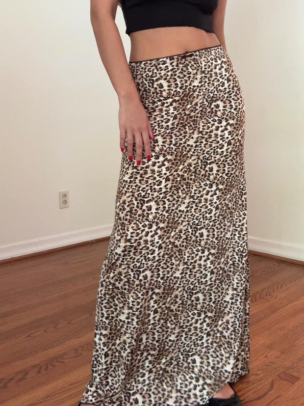 27 Lace Trim Leopard Maxi Skirt