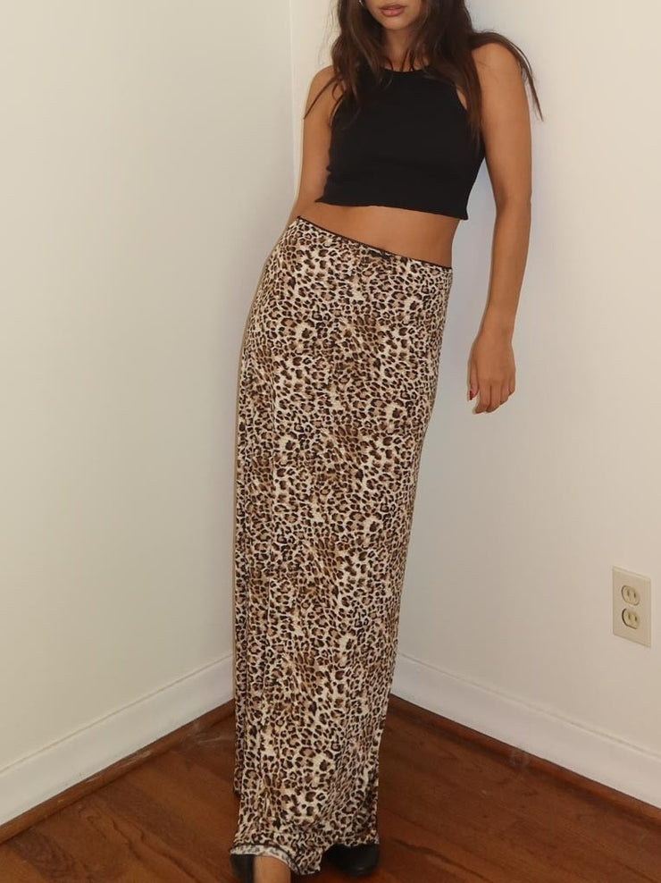 27 Lace Trim Leopard Maxi Skirt